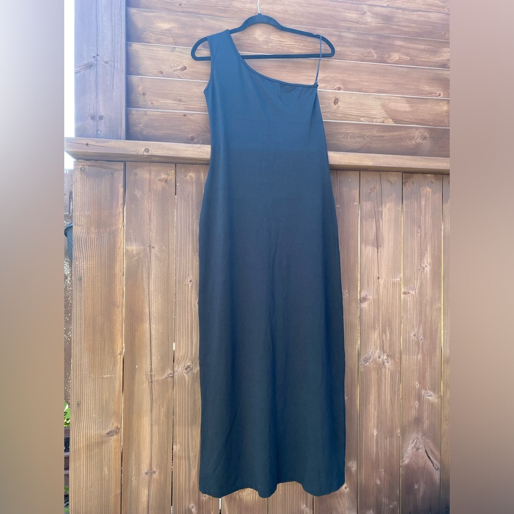 Powerline One shoulder Long Dress Black Womens size S